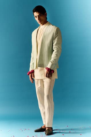 NAFS Hand Embroidered Kurta Set With Nehru Jacket 