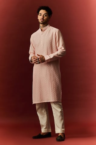 NAFS Lucknowi Chikankari Hand Embroidered Kurta With Pant 