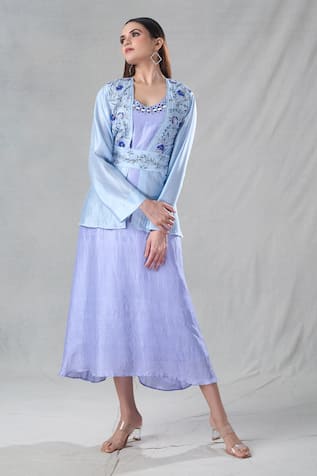 Neckline Embroidered Dress With Jacket 