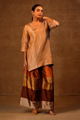 Eeda Silk Tissue Kurta & Metallic Striped Pant 