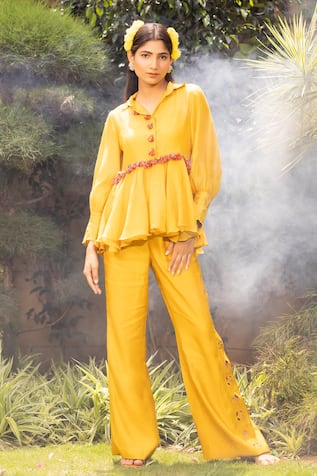 Tarisha Tholia Meheri Embroidered Peplum Top & Pant Set 