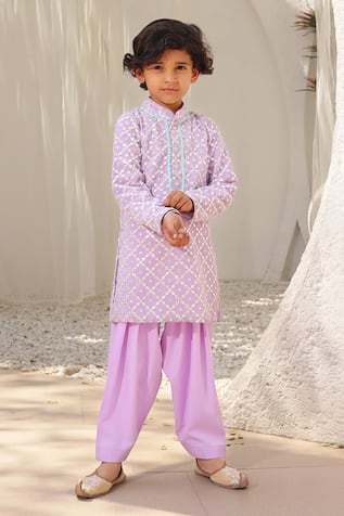 FAYON KIDS Mirror Embroidered Kurta With Salwar 