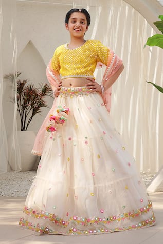 FAYON KIDS Mirror Embroidered Lehenga Set 