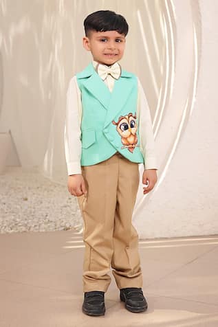 Fayon Kids Owl Motif Embroidered Waistcoat Set 