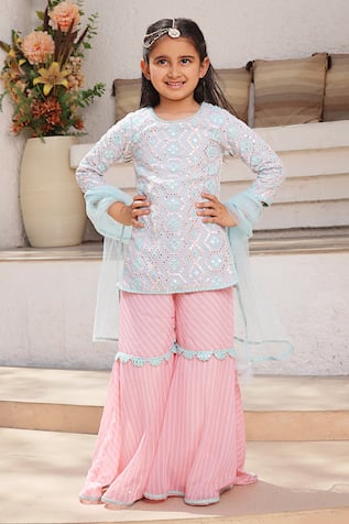 FAYON KIDS Mirror Embroidered Kurta Sharara Set 