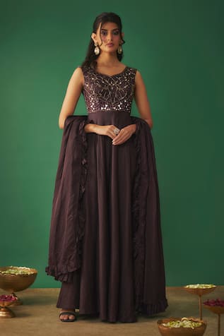 Mehak Murpana Mirror Embroidered Anarkali With Ruffle Dupatta 