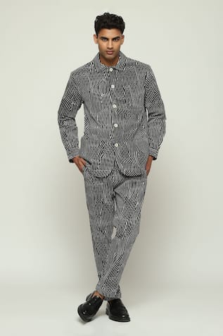 Abraham And Thakore Broken Pinstripe Print Trouser 