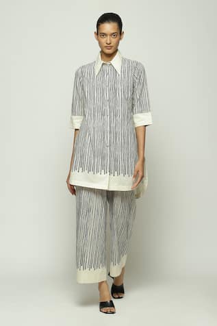 Abraham & Thakore Crewel Print Elbow Sleeves Shirt 