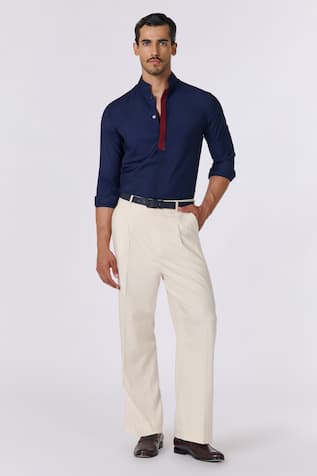 S&N By Shantnu Nikhil Plain Stand Collared Shirt 
