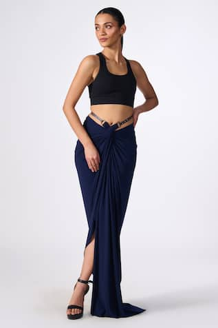 S&N by Shantnu Nikhil Twisted Draped Asymmetric Skirt 