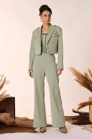 S&N by Shantnu Nikhil Pocket Detail Crop Military Jacket 