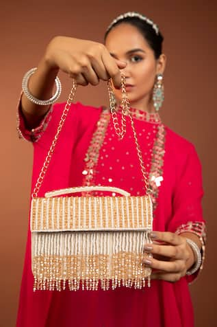 MODARTA Bead Crystal Embellished Clutch 