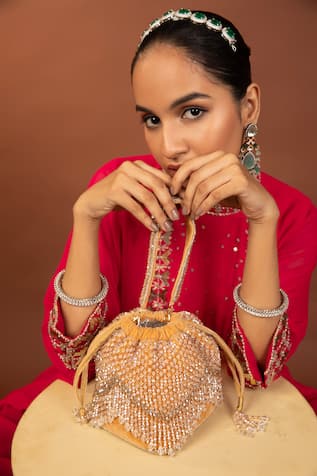 MODARTA Crystal Tasselled Embellished Potli 