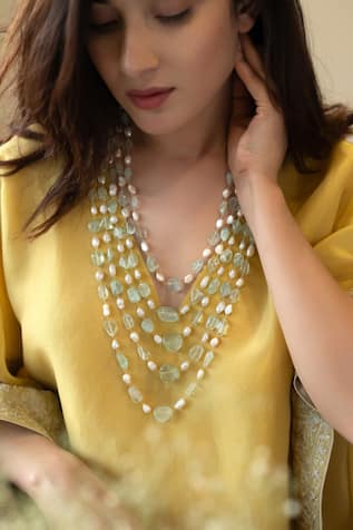 Do Taara Baroque Pearls & Fluorite Stone Embellished Layered Necklace 