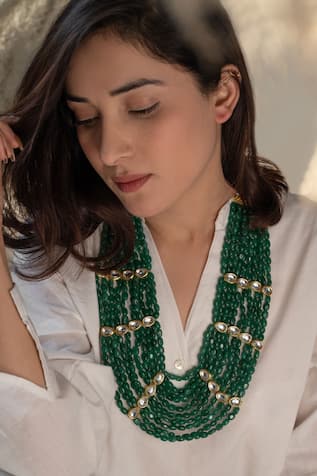 Do Taara Jade Stone Embellished Layered Necklace 