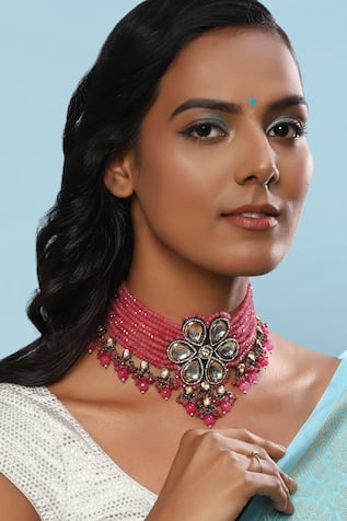 Ruby Raang Beads Hand Work Choker Necklace 