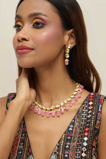 Ruby Raang Kundan & Bead Embellished Choker Set 