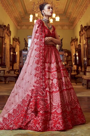 Anushree Reddy Scarlet Floral Embroidered Bridal Lehenga Set 