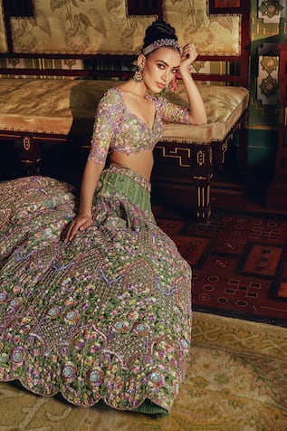 Anushree Reddy Zinnia Floral Embroidered Lehenga With Blouse 