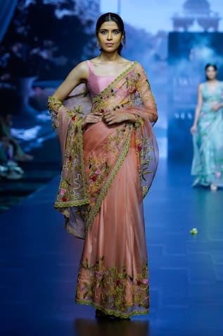 Anushree Reddy Samara Border Embroidered Saree With Unstitched Blouse Piece 