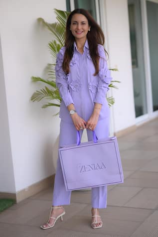 House of Zeniaa Bloom Embellished Shirt & Pant Co-ord Set 