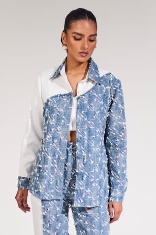 House of Zeniaa Color Block Denim shirt 