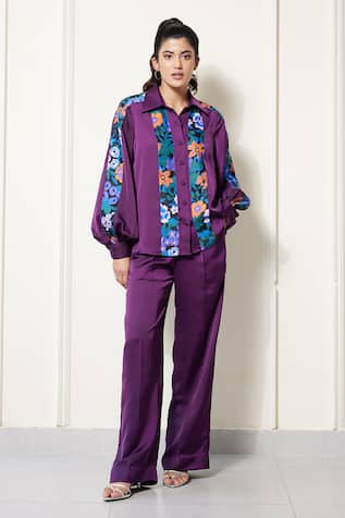 House of Zeniaa Floral Panel Printed Shirt & Pant Set 