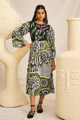 Jodi Sohrai India Folk Print Dress 