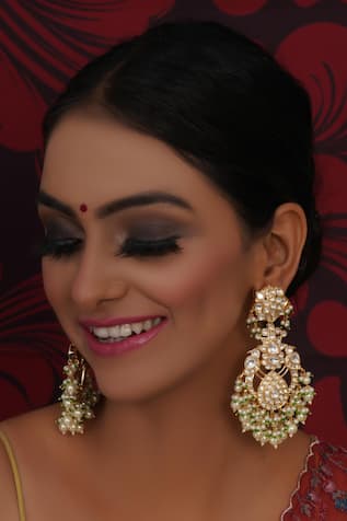 Ruby Raang Kundan Chand Earrings 