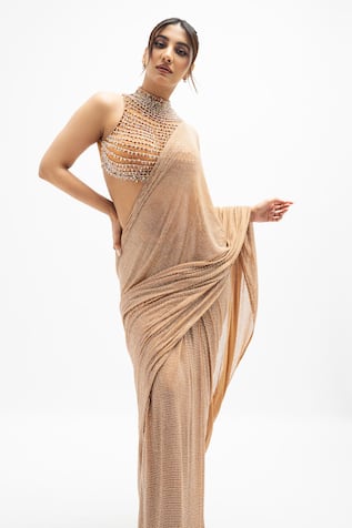 Itrh Margot Crystal Embellished Pre-Draped Saree With Blouse 