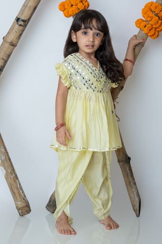 Mi Dulce An'ya Mirror Embroidered Peplum Top With Dhoti Pant 