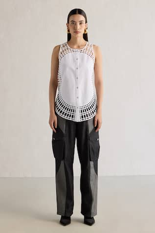 Mellowdrama Sunray Weave Panelled Cotton Top 