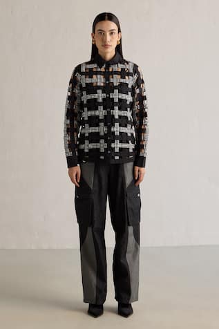 Mellowdrama Checkered Weave Semi Sheer Shirt 