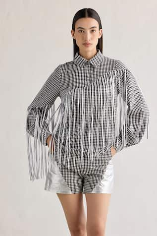 Mellowdrama Foil Fringed Checkered Shirt 