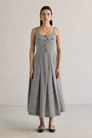 Mellowdrama Checks Pattern Midi Cotton Dress 