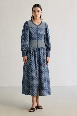 Mellowdrama Thread Embroidered Midi Cotton Dress 