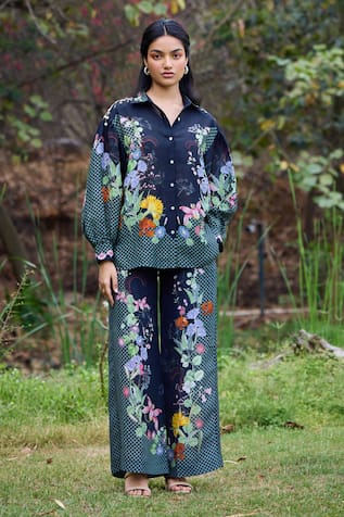 Pozruh By Aiman Bali Floral Print Bishop Sleeve Shirt 