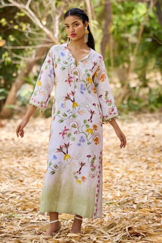 Pozruh by Aiman Lima Floral Print Straight Kaftan 