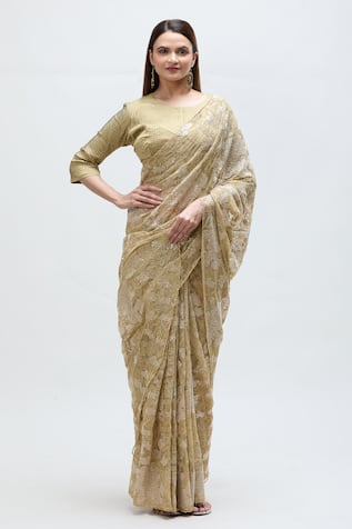 Floral Zari Embroidered Saree With Blouse 