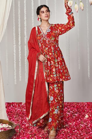 Blooming Threads Bagicha Floral Print Embroidered Kurta Sharara Set 