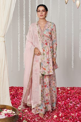 Blooming Threads Bagicha Floral Print Sequin Embroidered Kurta Sharara Set 