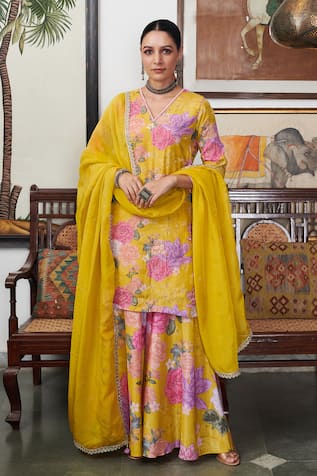 Blooming Threads Nargis Floral Print Straight Kurta Sharara Set 