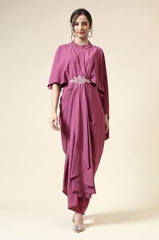 Aakaar Berry Draped Dress 