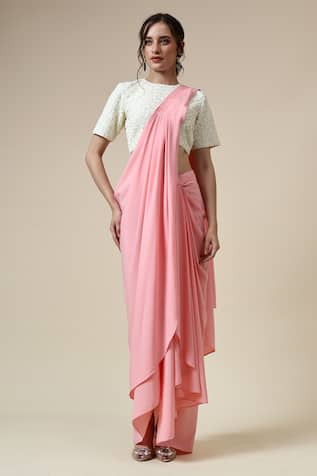 Aakaar Pre-Draped Saree With Embroidered Blouse 