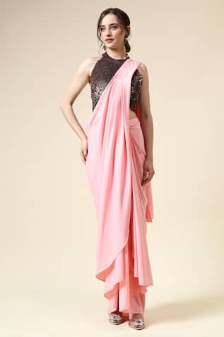 Aakaar Pre-Draped Saree With Embroidered Blouse 