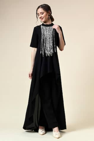 Aakaar Noir Fringe Embellished Tunic & Pant Set 