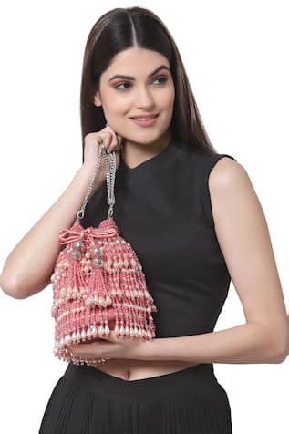 Bijoux By Priya Chandna Nilofar Velvet Pearl Tassell Bucket Potli Bag 