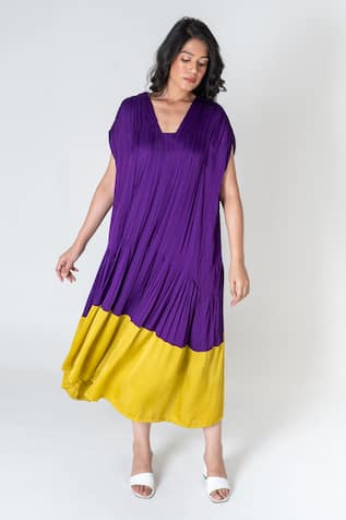 Neora By Nehal Chopra Colour Block Pleated Dress 