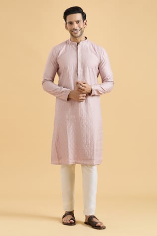 Aryavir Malhotra Geometric Thread Embroidered Straight Kurta & Pant Set 