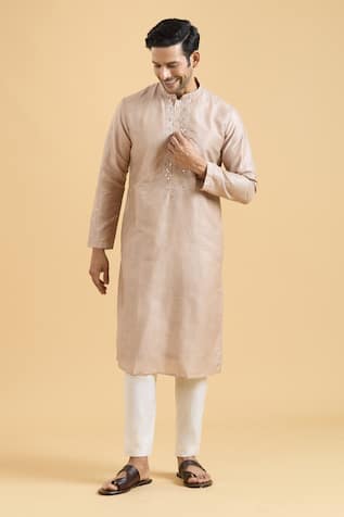 Aryavir Malhotra Geometric Mirrorwork Placket Kurta With Pant 